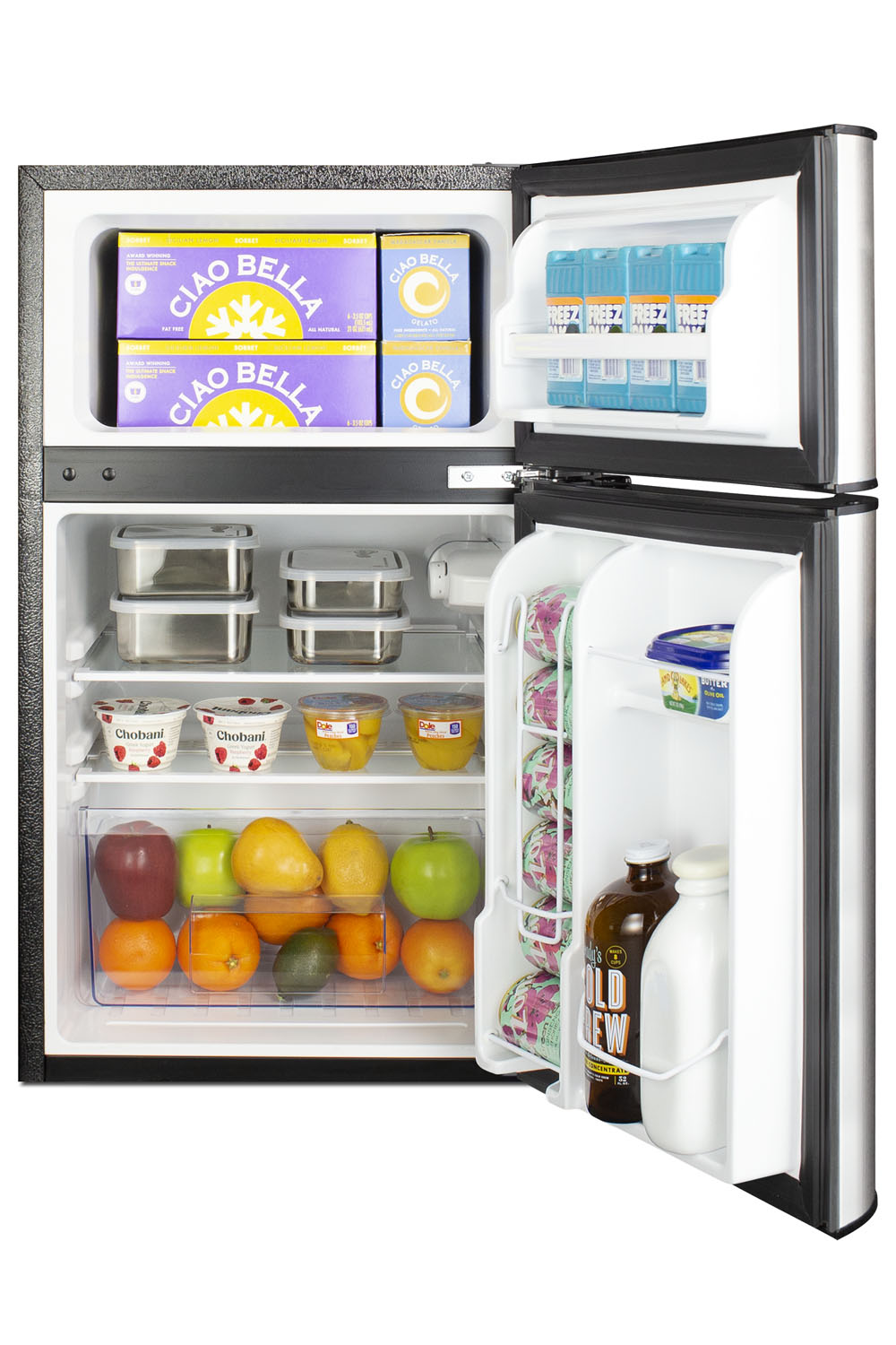 ENERGY STAR certified ADA height 2-door refrigerator-freezer with stainless steel doors and black cabinet